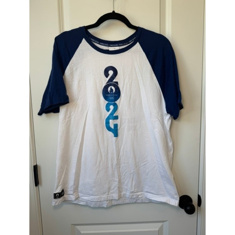 Paris 2024 Olympics Beach Volleyball Raglan T-Shirt Navy White XL
